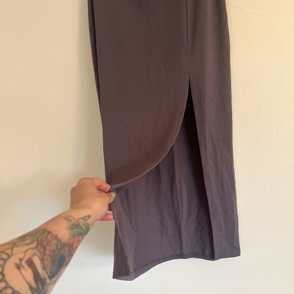 OPEN EDIT Slit Hem Midi Skirt, Soft Charcoal Grey- Size XS, NWT - Picture 6 of 8